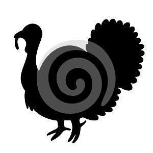Turkey bird silhouette. Vector icon isolated on white background. Bird profile side view. Flat style, monochrome