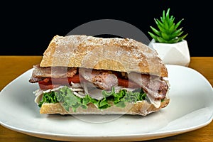 Turkey with  blt on ciabatta bread photo