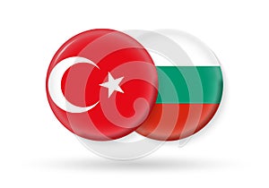 Turkey and Bulgaria circle flags. 3d icon. Bulgarian and Turkish national symbols. Vector