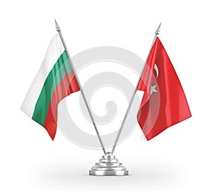 Turkey and Bulgaria table flags isolated on white 3D rendering