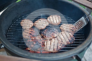 Turkey burgers on grill