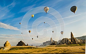 Turkey, Cappadocia, balloon ride over G reme, incredible geological landscapes aerial view