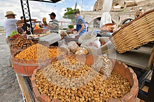 Turkey Cappadocia market booth selling snacks nuts