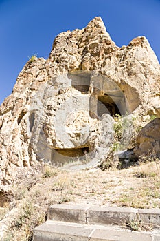 Turkey, Cappadocia. The monastery complex at the Open Air Museum of Goreme. Ruins Cave nunnery Kyzlar, XI century