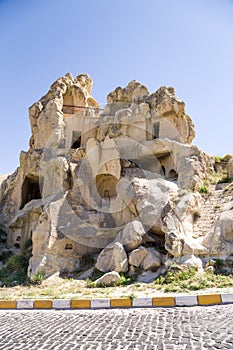 Turkey, Cappadocia. The ruins of the cave monastery into the rock at the Open Air Museum of Goreme