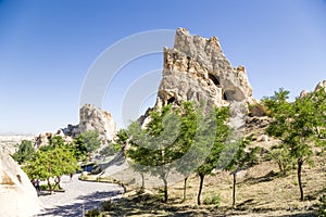 Turkey, Cappadocia. The ruins of the monastery complex at the Open Air Museum of Goreme.