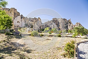 Turkey, Cappadocia. Scenic view of the churches in the rocks of the cave monastery complex in Goreme National Park