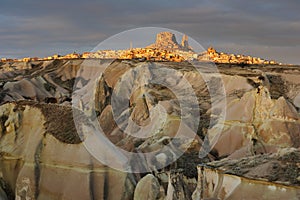 Turkey. Cappadocia. View on rock-castle of Uchisar