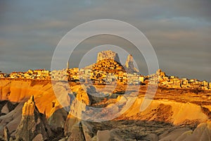 Turkey. Cappadocia. View on rock-castle of Uchisar