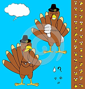 Turkey cartoon thanksgiving expressions set1