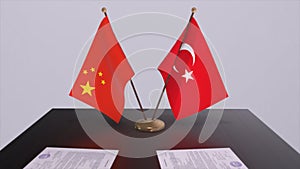 Turkey and China flag. Politics concept, partner deal between countries. Partnership agreement of governments 3D