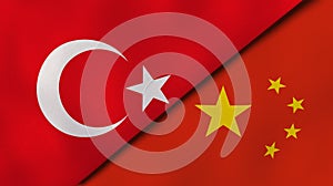 Turkey China national flags. News, reportage, business background. 3D illustration
