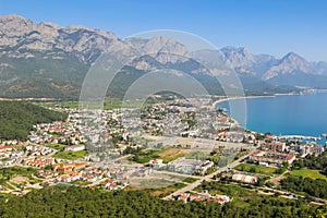 Turkey city Kemer, Mediterranean sea and mountains view from mountain photo