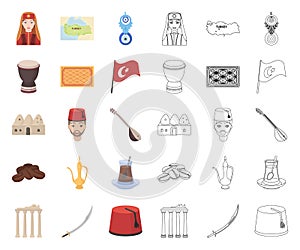 Turkey country cartoon,outline icons in set collection for design.Travel and attractions vector symbol stock web