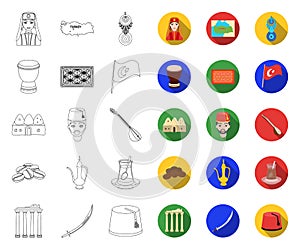 Turkey country outline,flat icons in set collection for design.Travel and attractions vector symbol stock web