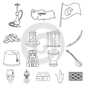 Turkey country outline icons in set collection