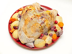 Turkey crown with stuffing and vegetables