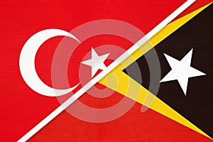 Turkey and East Timor, symbol of country. Turkish vs Timorese national flag