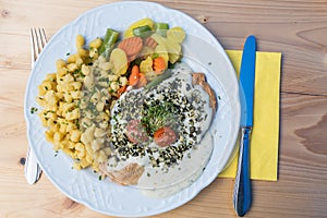 Turkey escalope with herb sauce