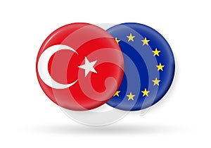 Turkey and EU circle flags. 3d icon. European Union and Turkish national symbols. Vector