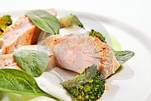 Turkey Fillet with Baked Cabbage Broccoli and Cheese Espuma photo