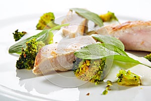 Turkey Fillet with Baked Cabbage Broccoli and Cheese Espuma photo