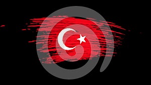 Turkey flag animation. Brush painted turkish flag on a transparent background. Brush strokes. Turkey patriotic template, national