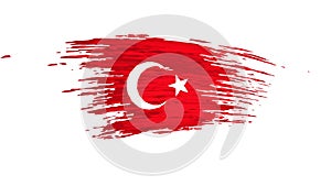Turkey flag animation. Brush painted turkish flag on a white background. Brush strokes grunge. Turkey patriotic template, national