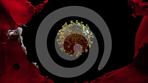 Turkey Flag being Ripped to reveal accurate model of Coronavirus CoVid19, Alpha Channel