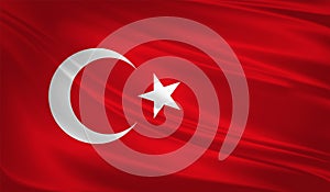 Turkey flag blowing in the wind. Background texture. 3d rendering, wave.
