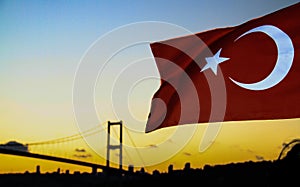 Turkey flag and the Bosforo& x27;s bridge photo