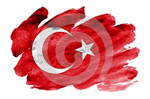 Turkey flag is depicted in liquid watercolor style isolated on white background