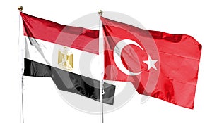 Turkey flag and Egypt flag on cloudy sky photo