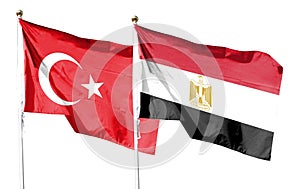 Turkey flag and Egypt flag on cloudy sky photo