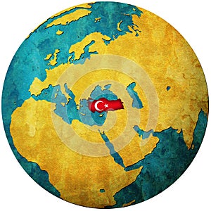 turkey flag on globe map
