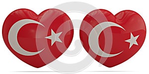 Turkey flag heart symbol isolated on white background. 3D illustration.