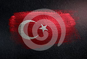 Turkey Flag Made of Metallic Brush Paint on Grunge Dark Wall