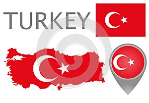 Turkey flag, map and map pointer