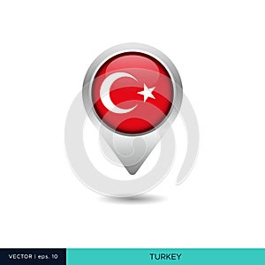 Turkey flag map pin vector design template.