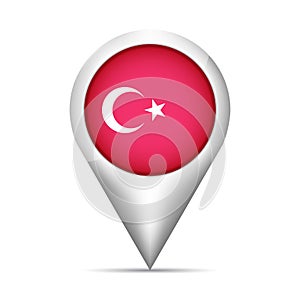 Turkey flag map pointer with shadow. Vector illustration