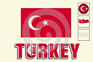 Turkey flag and map in a vector graphic