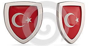 Turkey flag shield symbol isolated on white background. 3D illus