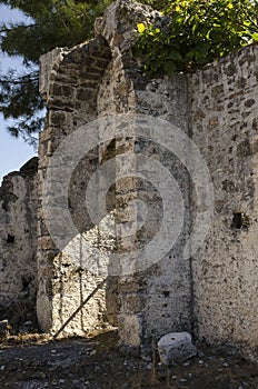 Turkey, the ghost town of Kayak, a close-up view of a ruined house,