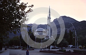 Turkey, Goynuk. 10.23.20. View of the mosque in the evening