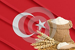 Turkey grain crisis, Concept global hunger crisis,  On background Flag turkey wheat grain. Concept of growing wheat in turkey