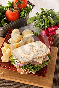 Turkey Ham and Cheese Sandwich With Potato Chips