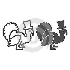 Turkey with a hat line and solid icon, Thanksgiving Day concept, Thanksgiving Bird sign on white background, Pilgrim