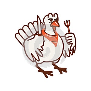 turkey holding fork and knife. Vector illustration decorative design