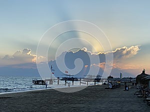 Turkey horison view, beach near the sea, perfect sunset