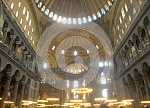Turkey, Istanbul, Fatih, Hagia Sophia Square, Hagia Sophia Church, interior of the church under the main dome